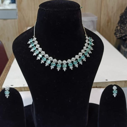 Elegant Green Stone Necklace Set with Earrings