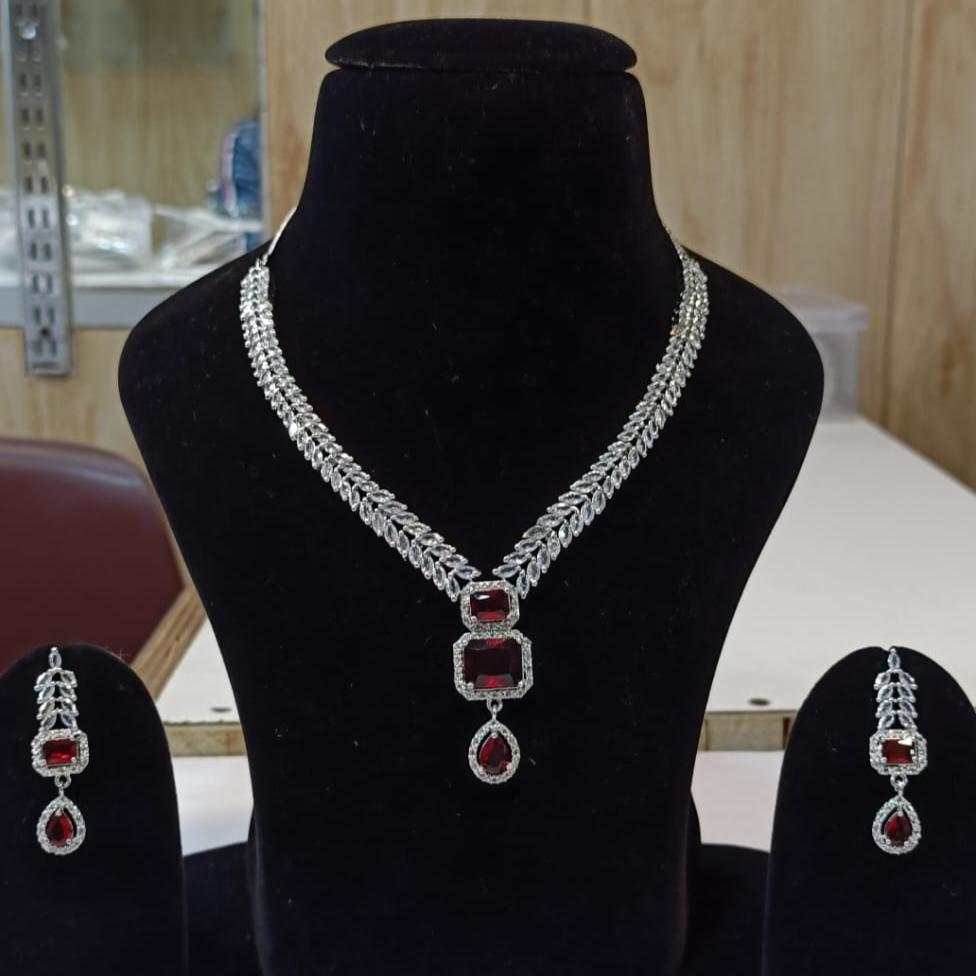 Radiant Ruby Red Necklace Set with Earrings